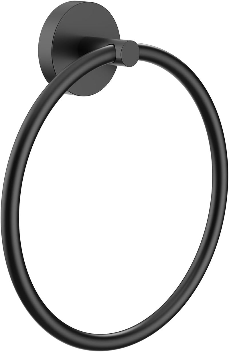 EZKEY Hand Towel Holder Screw-in Matte Black Towel Ring for Bathroom Wall Stainless Steel Round Towel Hanger for Bathroom Hardware Accessories - Image 1